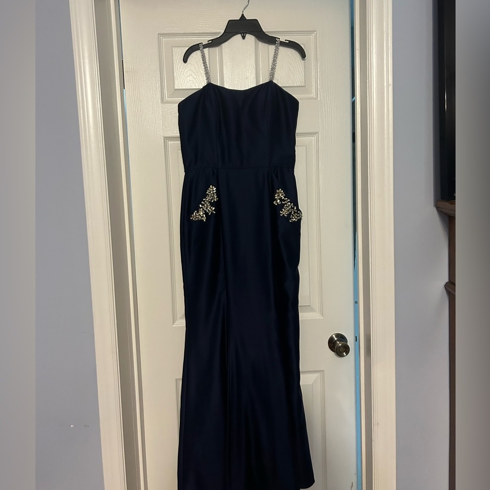 Blondie mermaid navy blue prom dress , has added straps but can be taken off
